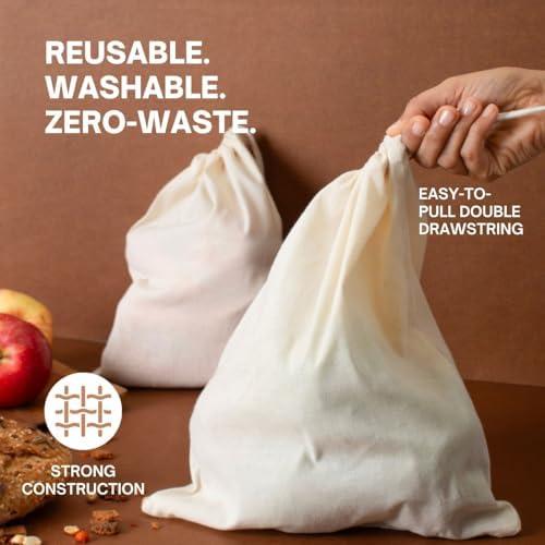 Reusable Cotton Produce Bags, Drawstring Washable, Pack of 6 - Image 2