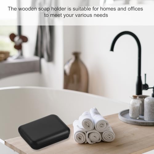 uxcell Wooden Soap Holder, Self-Draining Soap Box with Lid Wooden Soap Bar Tray for Shower Bathroom Kitchen, Black 2pcs - Image 5
