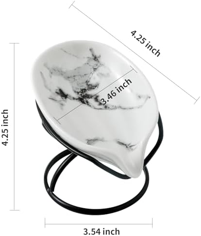 Dobbyby Leaf-Shaped Soap Dish – Ceramic Soap Bar Holder with Self-Drainage System – Bar Soap Holder for Shower, Bathroom Sink, Kitchen – Soap Dish with Stainless Steel Stand (White-Black-2 Pack) - Image 4
