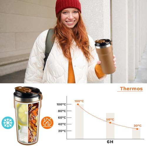SPLMIFA Travel Coffee Mugs Leak-Proof, Reusable Coffee Cups with Lids, Stainless Steel Vacuum Insulated Coffee Tumblers, Thermal Insulation Cups for Men and Women Hot & Cold Drinks(4th-Brown, 16OZ) - Image 3