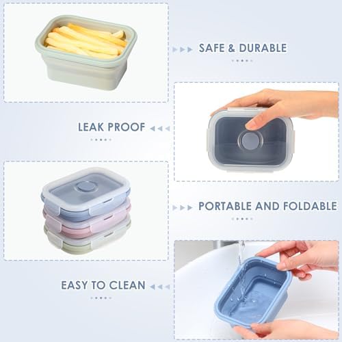 Mifoci 6 Pcs Silicone Containers for Food Collapsible Food Storage Containers with Airtight Lids Stacking Leftover Foods Storage Lunch Box for Freezer Microwave Dishwasher Safe(Morandi,11.8 oz) - Image 3