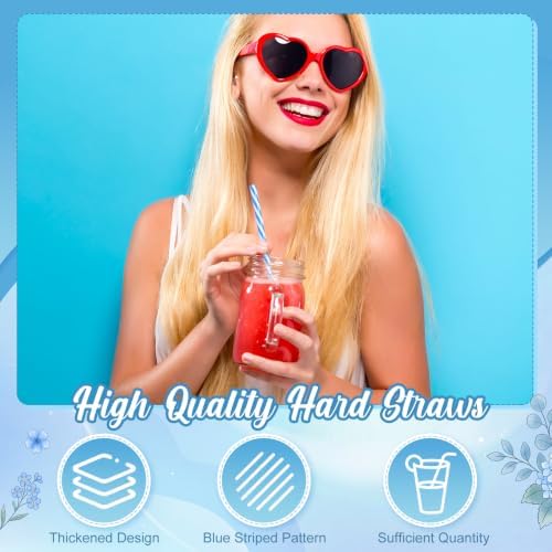 Honeydak 50 Pcs Reusable Plastic Straws Bulk,Blue and Whit Stripe - Image 3