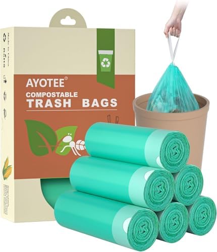 AYOTEE Compostable Trash Bags 4 Gallon Drawstring Trash Bags,100 Count by AYOTEE
