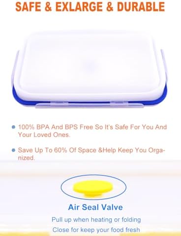 Extra Large Collapsible Translucent Silicone Food Storage Containers With Lids, XXL Foldable Bento Lunch Box, Reusable Big Meal Boxes for Kitchen, Camping, BPA Free (3 Pack (82.8 OZ)) - Image 4