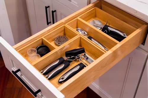 Umilife Bamboo Kitchen Drawer Organizer, Extra High Silverware Tray, Flatware Cutlery Storage Box, Multi-Use Holder in Office, Bathroom, Pantry - 12"x3"x2.5" (Set of 2) - Image 5