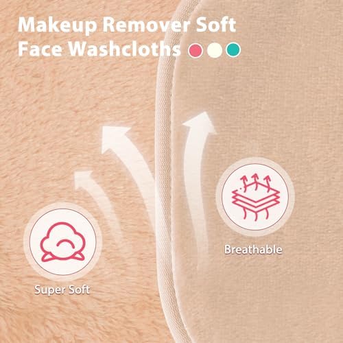 Natwag Makeup Remover Cloth, 6" x 6" Make Up Towels Reusable Face Cloth for Washing Face, 12 Pack Makeup Remover Pads Microfiber Face Washcloth with Mesh Bag, Beige - Image 3