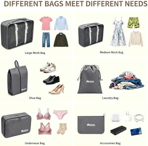 6 Set Packing Cubes, Luggage Packing Organizers for Travel Accessories, Carry on Suitcase Organizer Bags, Travel Essentials Luggage Accessories for Cruise Ship (Gray) - Image 3