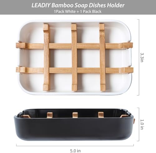 Soap Dishes for Bar Soap,2Pcs/Set Bathroom Soap Holder, Bamboo Soap Dishes Holder for Bathroom Shower, Sink Soap Dish, White&Black Soap Tray（White&Black） - Image 5