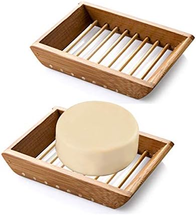 Kaxich 2 Pack Bamboo Wooden Soap Dish Shower Soap Storage Holder Saver Soap Tray Plate for Bathroom Shower Vanities Kitchen Sink by Kaxich