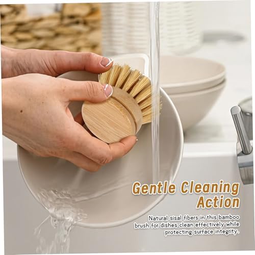 Gcroet 4PCS Bamboo Dish Brush Set Replaceable Heads Natural Wood Dish Brush with Sisal Fibers Eco-Friendly Kitchen Scrub.. - Image 4