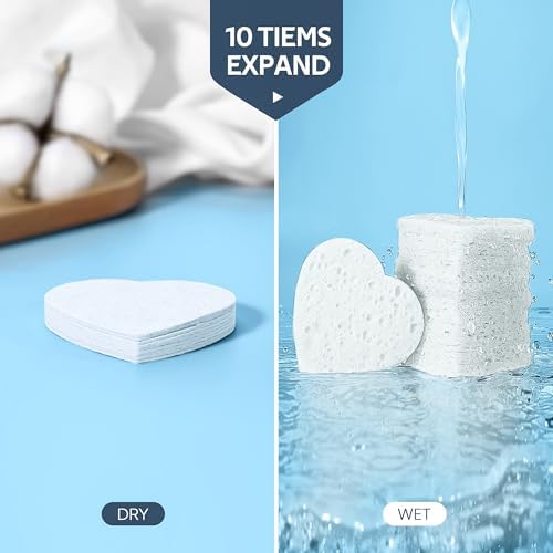 GAINWELL 50-Count Heart Shape Compressed Facial Sponges for Daily Facial Cleansing and Exfoliating, 100％ Natural Cosmetic Spa Sponges for Makeup Remover, White - Image 4