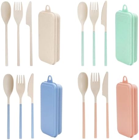 Reusable Travel Utensils Set with Case, 4 Sets Collapsible Cutlery by JIABEIUSHomelifebutler