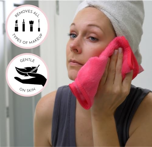 S&T INC. Makeup Remover Wipes for Skin Care, Reusable Makeup Wipes or Face Towels, Travel Essentials, Black and Pink, 8 In. by 16 In., 5PK - Image 5