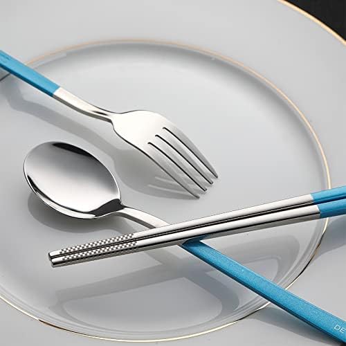 DEVICO Travel Utensils with Case, 4Pcs Portable Silverware Set for Work, 18/8 Stainless Steel Reusable Cutlery, Korean Spoon and Chopsticks Fork for Camping, School, Lunch Box Accessories (Blue) - Image 4