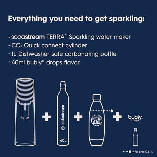 SodaStream Terra Sparkling Water Maker (Misty Blue) with CO2, DWS Bottle and Bubly Drop - Image 3