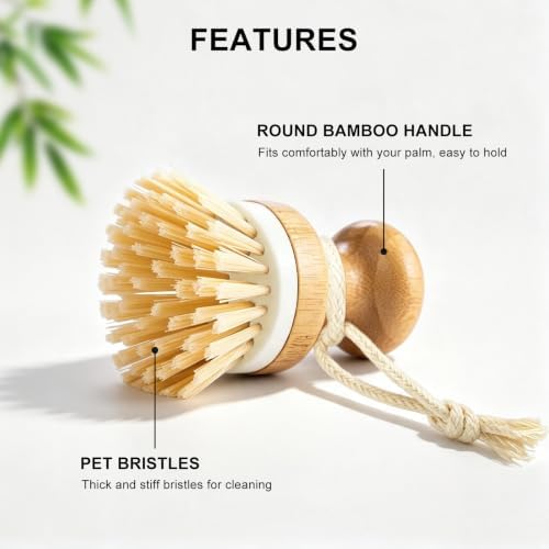 Bamboo Dish Scrubber 2 Pack Kitchen Brushes for Dishes Cleaning - Image 3