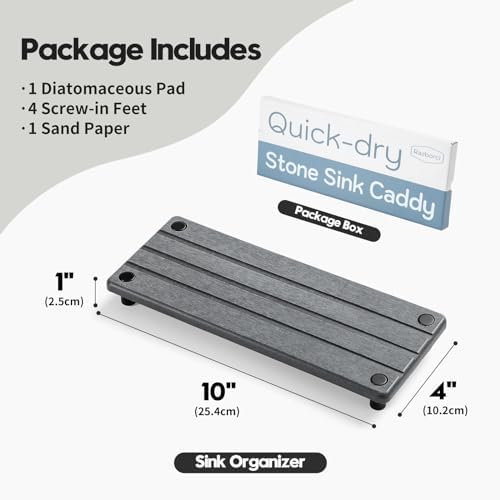 Sink Caddy Kitchen Sink Organizer, Water Absorbing Stone Tray for Sink,Diatomite Bathroom Counter Tray,Faucet Drying Mat Protector Coaster Soap Dish Rack Riser Vanity Dispenser Sponge Holder,10" x 4" - Image 6