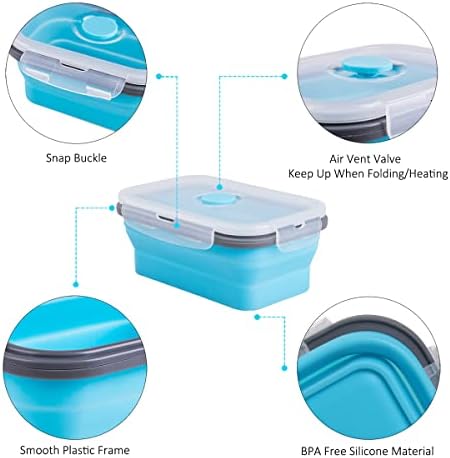 Collapsible Food Storage Containers with Airtight Lid & Air Vent, 16.9 oz, Kitchen Stacking Silicone Collapsible Meal Prep Container Set for Leftover, Microwave Freezer Dishwasher Safe, Blue, Set of 4 - Image 5