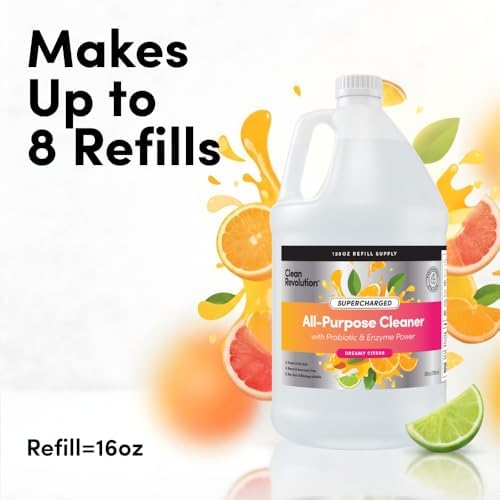 Clean Revolution SuperCharged All Purpose Cleaner Refill with Smart Probiotic + Enzyme Complex, Multi-Surface Kitchen Bathroom & Floor Cleaner, Dreamy Citrus, 128 Fl Oz - Image 3