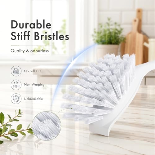 Amazer Dish Brush with Handle, 2 Pack Kitchen Scrub Brushes with Built-in Scraper for Cleaning, Dish Scrubber with Stiff Bristles for Sink, Pots, Pans (Green+Green) - Image 2