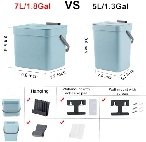 LALASTAR Kitchen Compost Bin, Hanging Trash Can with Lid for Kitchen Cabinet Door, Under Sink, Wall Mounted Waste Bin for Bathroom, 1.8 Gallon, Blue - Image 6