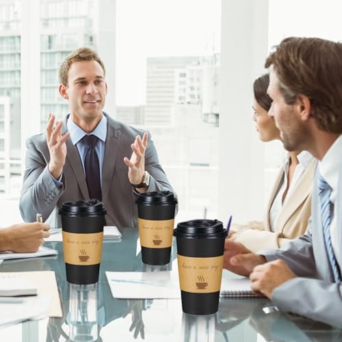Lamosi 16 oz Coffee Cups 50 Pack, Disposable To Go Paper Cups with Lid - Image 3