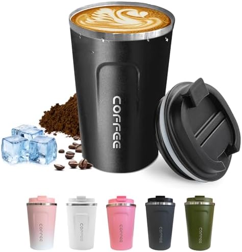 SPLMIFA Travel coffee mugs leak-proof, reusable coffee cups with lids, stainless steel vacuum insulated coffee tumblers, thermal insulation cups for men & women keep drinks hot & cold(2nd-Black, 17OZ) by SPLMIFA