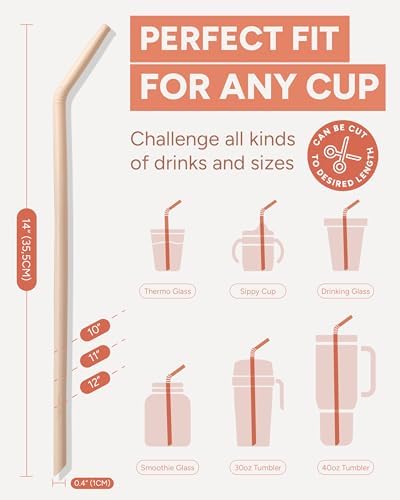 Nightingale 14” Silicone Tumbler Straws - Compatible with Stanley 40 oz cup - Reusable Flexible Long Bendy Drinking Straw with Cleaning Brush for Tall Tumblers - Food-Safe - Set of 6 Oak - Image 3