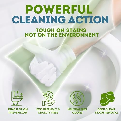 Toilet Cleaning Sheets & Descaler Tablets COMBO, 60 Toilet Bowl Cleaner Strips & 4 Toilet Stain & Ring Remover Tablets, Plastic Free, No Harsh Chemicals, Septic & Gray Water Safe, No Mess - Image 2