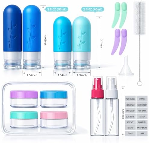 Tocelffe 18pack Travel Bottles for Toiletries,TSA Approved Silicone Travel Containers jar for Toiletries,Leak Proof Refillable Liqus Shampoo And Conditioner Essentials toiletry - Image 3