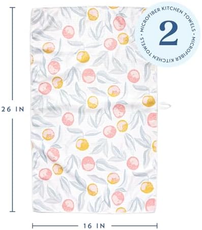 ELYN Microfiber Kitchen Dish Towel Set, Quick-Dry & Absorbent Waffle Weave Cleaning Towels, Set of 2 Kitchen Towels, Paper Towels Alternative (Oranges & Gingham) - Image 2