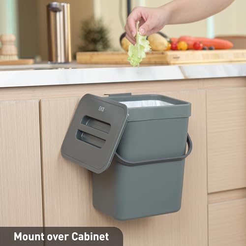 EKO Puro Mini Wall-Mounted Kitchen Trash Can with Lid, Food Waste Caddy, 1.32 Gall / 5L (Grey) - Image 4