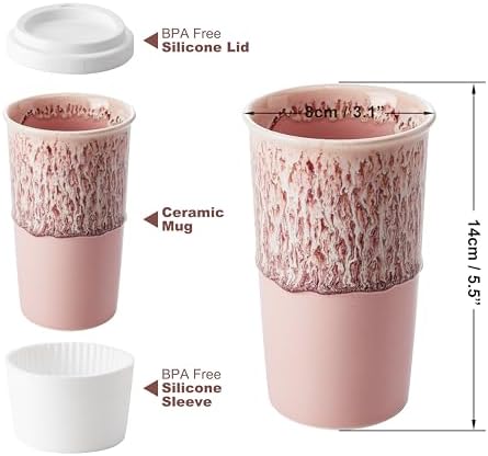 Ceramic Travel Mug with Lid 12 oz Cute Aesthetic Coffee Cup for Women, Stylish Reusable Travel Mug, Microwave & Dishwasher Safe, Fits Car Cup Holder (Icy Pink) - Image 2