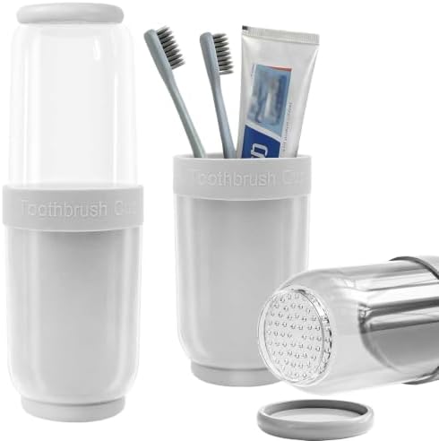 Breathable Toothbrush Travel Case, 2 in 1 Portable Travel Toothbrush Holder and Mouthwash Cup, Large Capacity Toothbrush Cup with Lid for School, Camping, Business Trip, Bathroom, Cruise (White) by MYLDH