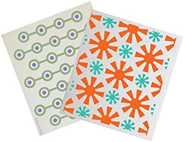 Skoy Cloth 2-Pack Eco-Friendly & Reusable Swedish Dishcloth, for Kitchen & Household Use, Plastic-Free Packaging, Dishwasher Safe, Designer Series – Connections/Sunburst, White Skoy Cloth by Skoy
