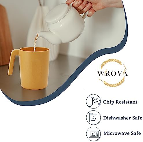 Wrova 16oz Wheat Straw Cups with handles set of 6-Plastic Cups Reusable-Unbreakable Kids Mugs-Dishwasher Safe & Microwave Safe-Ideal Mugs for Tea,Coffee,Camping,RV-Banana Yellow - Image 3