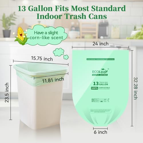 ECOLipak 13 Gallon 50 Count Compostable Kitchen Trash Garbage Bags - Image 2
