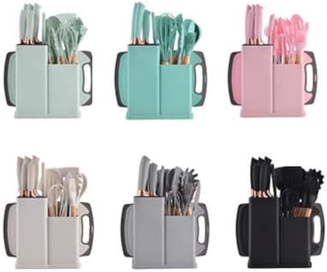 Kitchen Utensils Set & Knife Set with Block, 19 Piece All-in-One Cooking Set, 12 Nonstick Silicone Utensils + 5 Sharp Stainless Steel Chef Knives + Cutting Board, Dishwasher Safe Gift Set (White) - Image 3