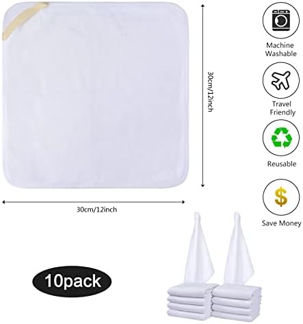SINLAND Microfiber Facial Cloths Fast Drying Washcloth 12inch x 12inch White 10 pack - Image 2