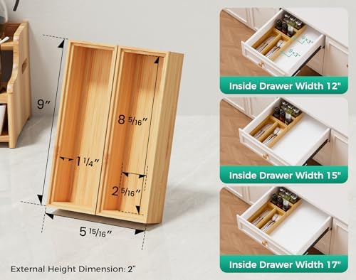 Bamboo Kitchen Drawer Organizer Boxes 9" x 3" Stackable Wooden Organizers - Image 2
