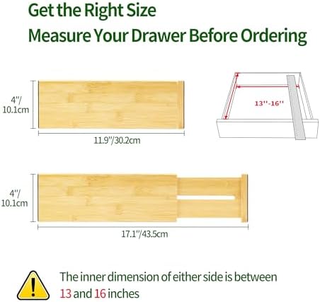 VaeFae 6 Pack Bamboo Drawer Dividers, 4" High Adjustable 11.9-17.1" Clothes Drawer Organizers, Expandable Separators for Bedroom/Bathroom/Kitchen/Office Storage - Image 2