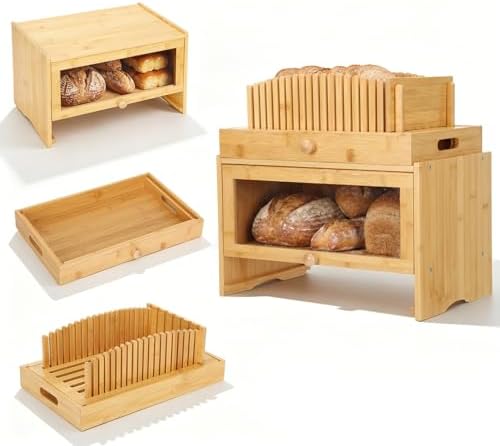 3in1 Bread Box for Kitchen Countertopm with Bread Slicer Bread Serving Tray by Unknown
