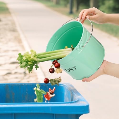 AVLA Kitchen Compost Bin, 1 Gallon Countertop Food Waste Container, Odorless Composter Bucket with Lid and Charcoal Filter, Indoor Metal Composting Pail, Mint Green - Image 6