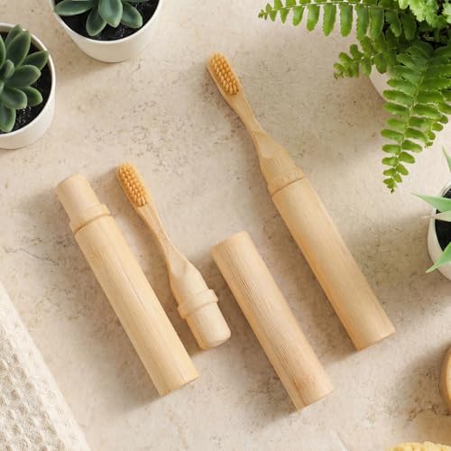 3 Pcs Foldable Bamboo Toothbrush Travel with Case, Fiber by Acellegic