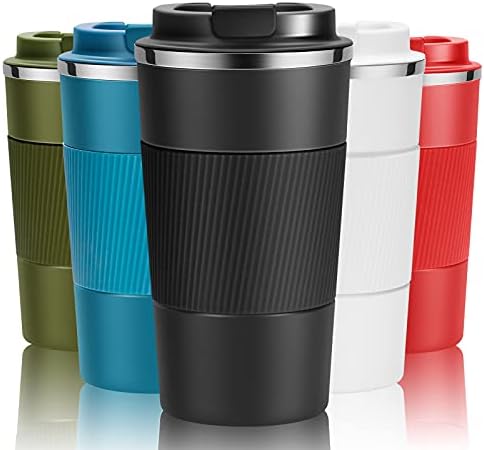 YINJOYI 12oz Travel Coffee Cups Insulated Tumbler Thermal Mug to Go with Lid Leak Proof Reusable Stainless Steel Coffee Mug Spill Proof for Hot and Iced Cold Drinks (Black, 380ml) by YINJOYI