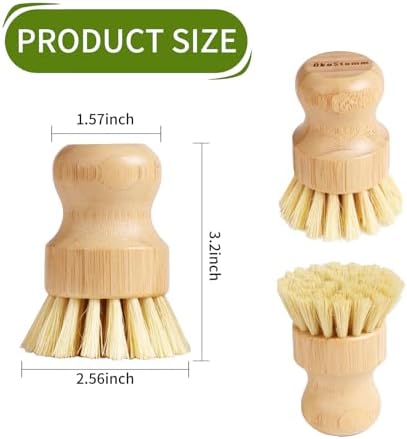 4 Pack Bamboo Dish Brush with Sisal Bristles for Kitchen Cleaning - Image 2