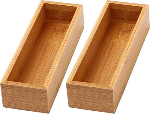 YBM Home Bamboo Drawer Organizer Storage Box for Kitchen Drawer, Junk Drawer, Office, Bedroom, Children Room, Craft, Sewing, and Bathroom, 2 Pack 3x9x2 inch by YBMHome