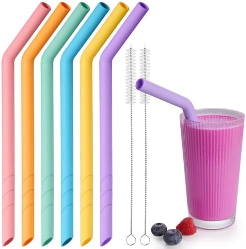 NiHome 6 PCS Extra Wide Reusable Bent Silicone Straws for Boba & Smoothies by NiHome