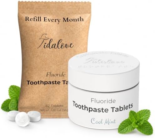 Fluoride Toothpaste Tablets with nHAp, Cool Mint, 1-Month Tin by Tidalove