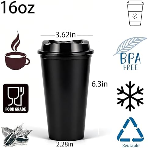 16oz Reusable Plastic Coffee Cups with Lids, 13 Pack, Colorful - Image 2